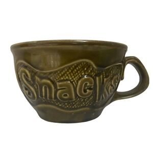 Vintage McCoy "SNACKS" Bowl Handled Popcorn Serving #7521 Green 1970's Pottery